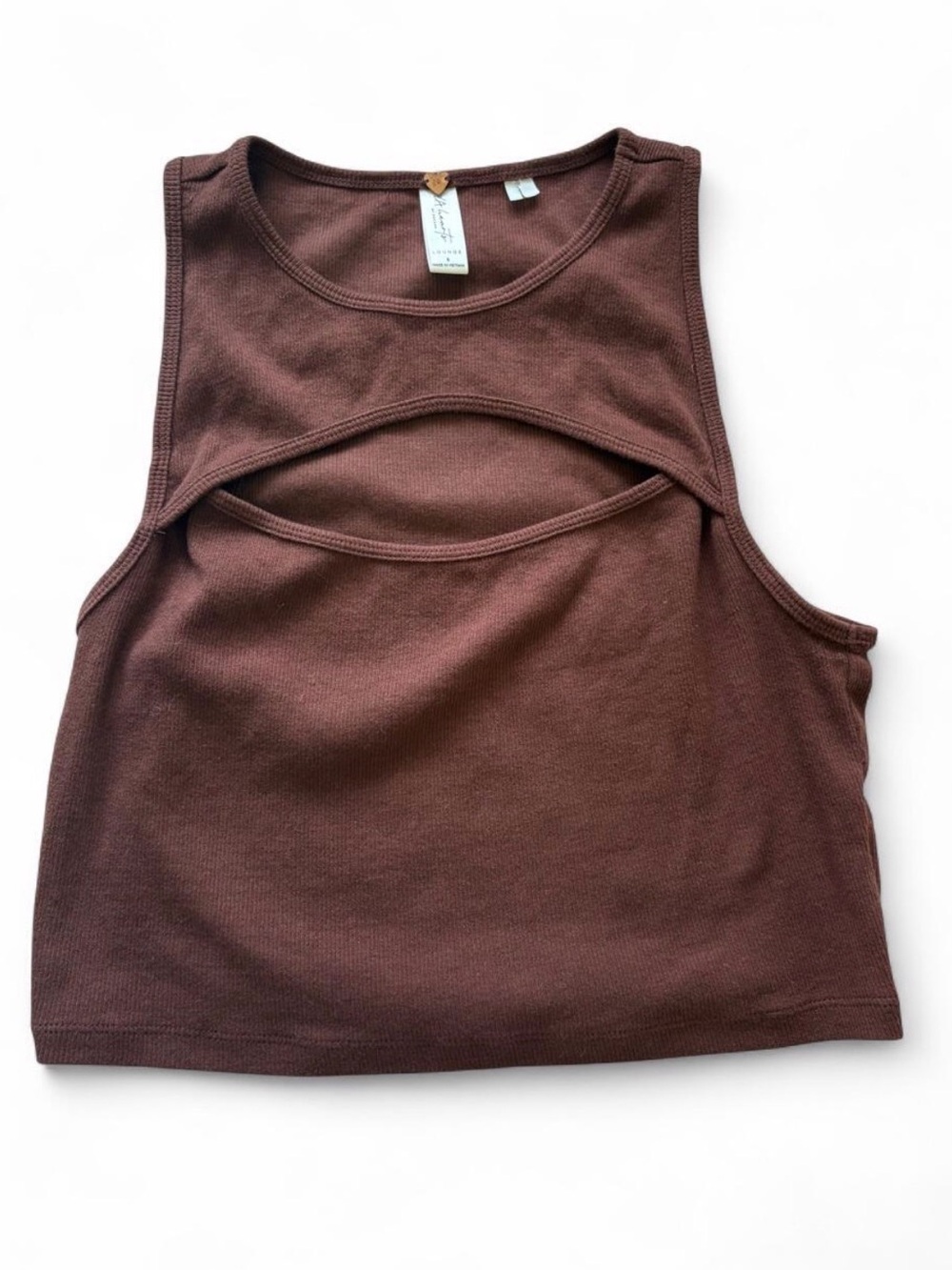 La Hearts Brown Ribbed Cutout Tank Top
